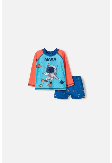 Conjunto De Baño De La Nasa Azul Y Naranja Para Bebé Niño 9-12