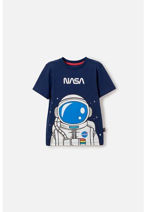 Camiseta De Nasa Manga Corta Azul Para Niño 2T A 5T 3T