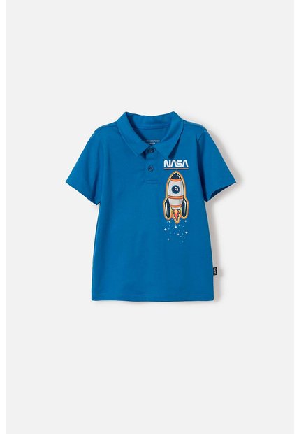 Camiseta Tipo Polo De La Nasa Azul Para Niño 2T A 5T 4T