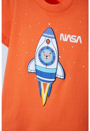 Conjunto De La Nasa Con Pantalón Largo Naranja Y Azul Para Bebé Niño 12-18