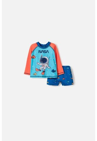 Conjunto De Baño De La Nasa Azul Y Naranja Para Bebé Niño 9-12 NASA