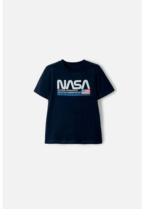 Camiseta Nasa Manga Corta Azul Oscuro Para Niño 2T A 5T 3T