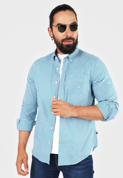 Camisa Azul Petróleo-Blanco Nautica
