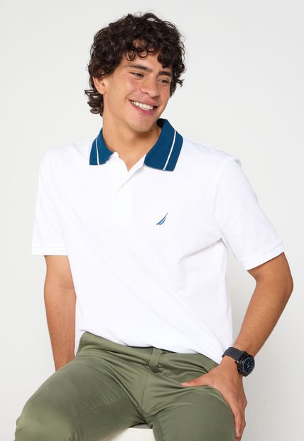 Polo Blanco-Azul Petróleo Nautica