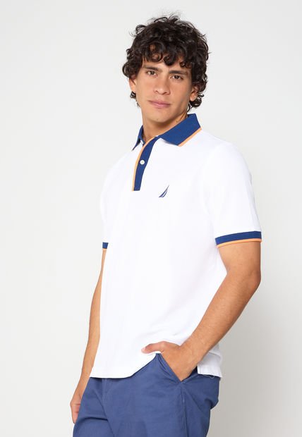 Polo Blanco-Azul-Naranja Nautica