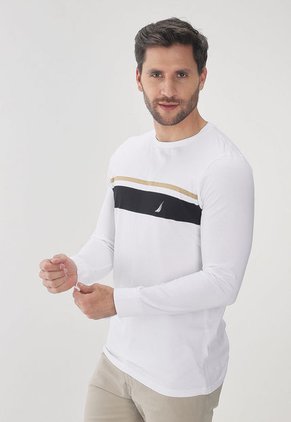 Camiseta Manga Larga Blanco-Negro-Dorado NAUTICA