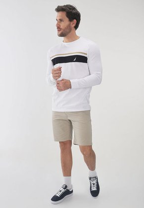 Camiseta Manga Larga Blanco-Negro-Dorado NAUTICA