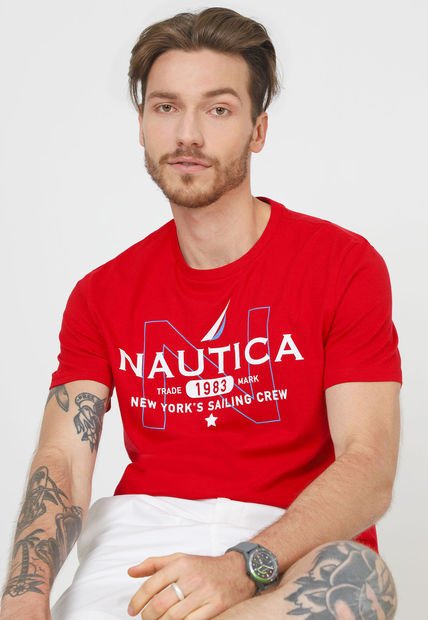 Camiseta Nautica Co. Sustainably Crafted Estampadas Long Sleeve Hombre Creme 74290rejx P 913