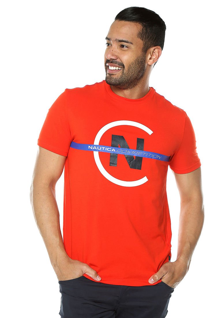 Playera Nautica Manga Corta Color Naranja Cuello V Mediana | Envío Gratis