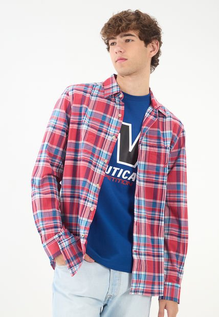 Camisa Rojo-Celeste-Blanco Nautica