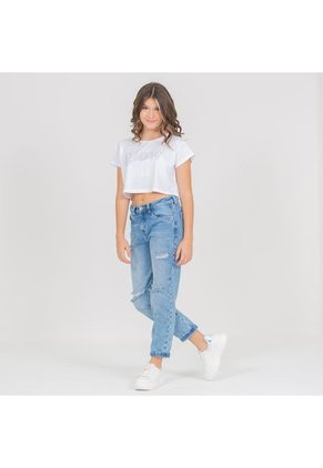 Camiseta Blanca Corta Nauty Blue Para Niñas 50540