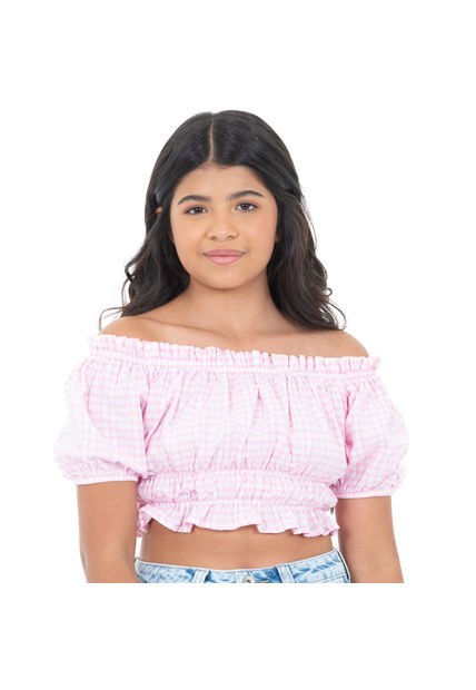 Camisa Corta Gingham Para Niñas Rosada NAUTY BLUE 50662
