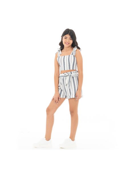 CONJUNTO CROP TOP Y SHORT PARA NIÑAS DE RAYAS DE NAUTY BLUE 8428
