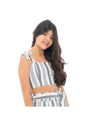 CONJUNTO CROP TOP Y SHORT PARA NIÑAS DE RAYAS DE NAUTY BLUE 8428