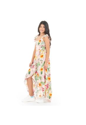 VESTIDO LARGO PARA NIÑAS DE FLORES ROSADO DE NAUTY BLUE 40053