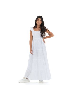VESTIDO LARGO PARA NIÑAS EN OJALILLO BLANCO DE NAUTY BLUE 40063