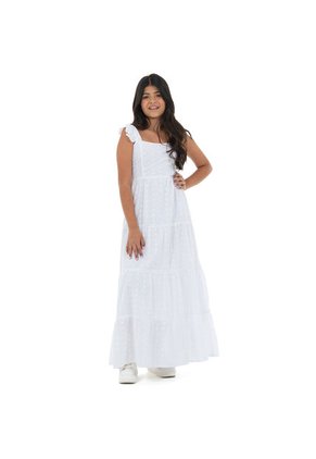VESTIDO LARGO PARA NIÑAS EN OJALILLO BLANCO DE NAUTY BLUE 40063