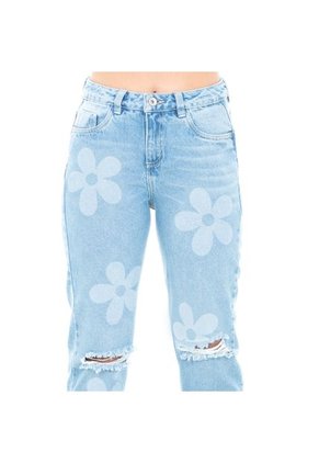 Girlfriend Jean Para Niñas Estampado Con Flores Azul Medio NAUTY BLUE 19271