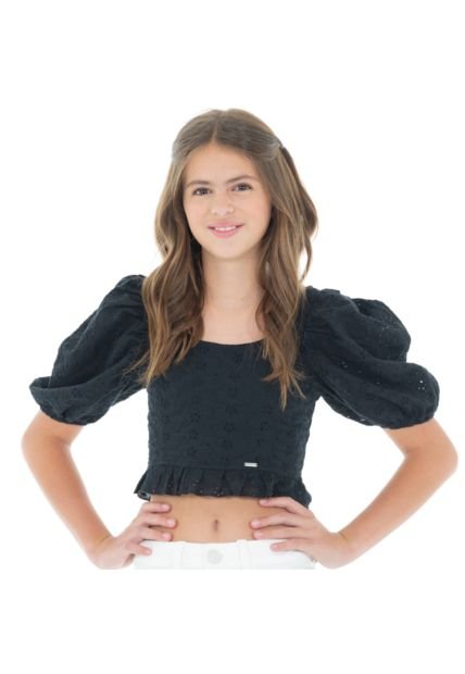 Camisa En Ojalillo Para Niñas Negra NAUTY BLUE 50683