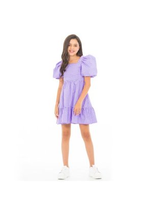 Vestido Corto Para Niñas Gingham Morado NAUTY BLUE 40096