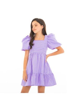 Vestido Corto Para Niñas Gingham Morado NAUTY BLUE 40096