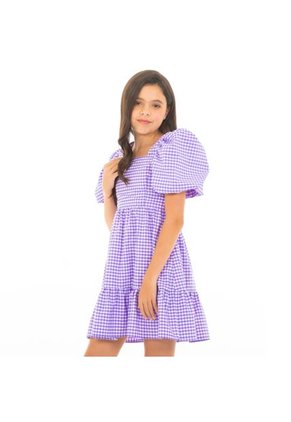 Vestido Corto Para Niñas Gingham Morado NAUTY BLUE 40096