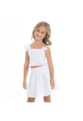 Crop Top Y Falda-short En Ojalillo Color Blanco Para Niñas NAUTY BLUE 2390