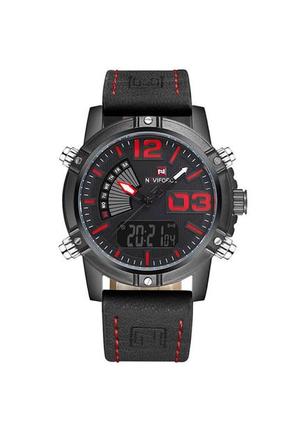 Reloj Cuarzo Digital Militar Naviforce NF9095 Negro Rojo