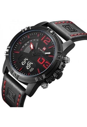 Reloj Cuarzo Digital Militar Naviforce NF9095 Negro Rojo