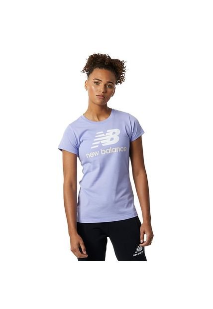 Camiseta New Balance Essentials Stacked Para Mujer-Violeta