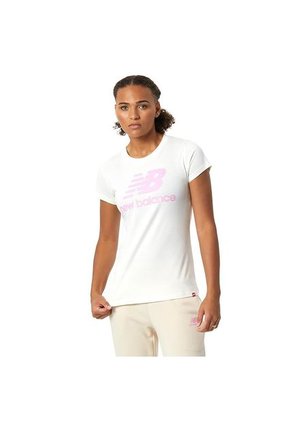 Camiseta New Balance Essentials Stacked Para Mujer-Blanco