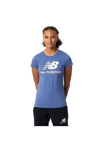 Camiseta New Balance Essentials Stacked Para Mujer-Celeste New Balance