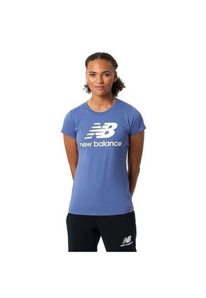Camiseta New Balance Essentials Stacked Para Mujer-Celeste