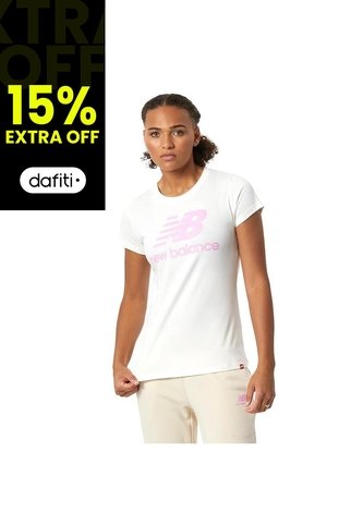 Camiseta New Balance Essentials Stacked Para Mujer-Blanco New Balance