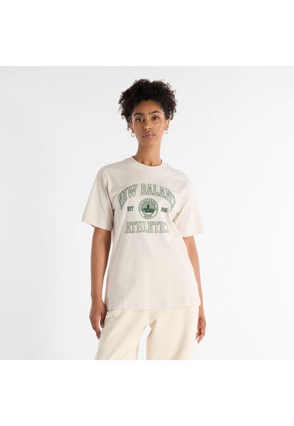 Camisa Tshirt Marca New Balance Oversized Crest Beige Mujer