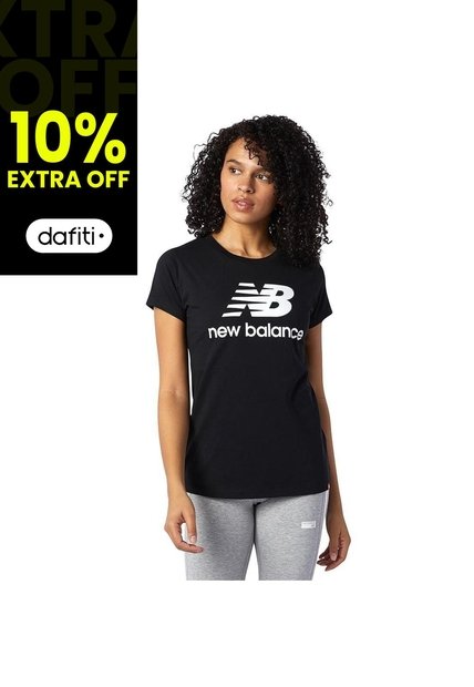 Camiseta New Balance Essentials Stacked Para Mujer-Negro