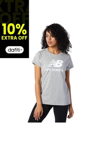 Camiseta New Balance Essentials Stacked Para Mujer-Gris New Balance