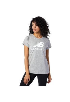 Camiseta New Balance Essentials Stacked Para Mujer-Gris