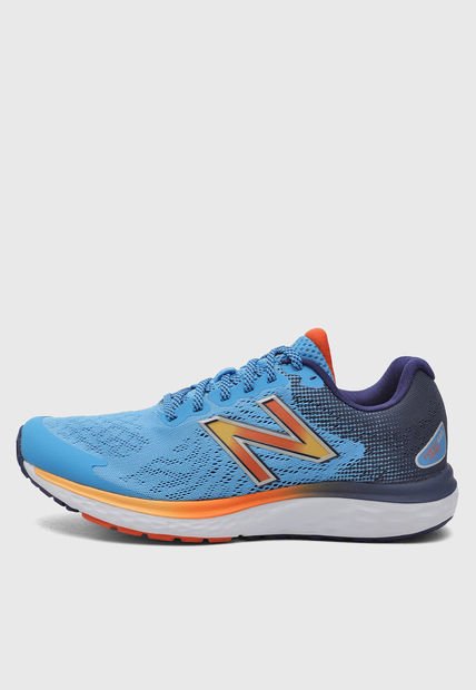 Tenis Running Azul-Naranja Neón-Blanco New Balance Fresh Foam 680v7