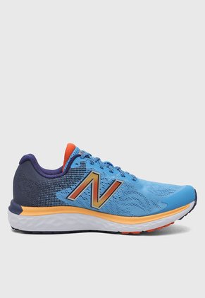 Tenis Running Azul-Naranja Neón-Blanco New Balance Fresh Foam 680v7
