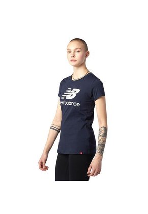 Camiseta New Balance Essentials Stacked Para Mujer-Azul