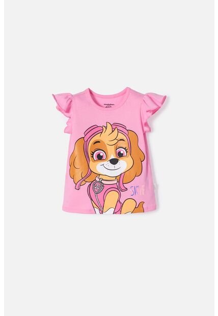 Camiseta De Paw Patrol Manga Corta Rosada Para Niña 2T A 6T 5T