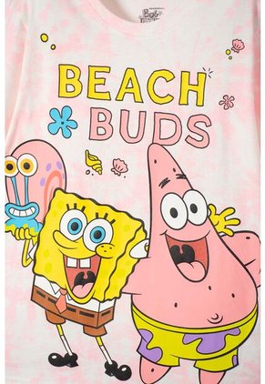 Camiseta De Bob Esponja Manga Corta Coral Para Niña 12