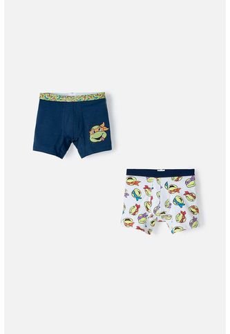 Pack X2 Boxer De Las Tortugas Ninja Azul Oscuro Y Blanco Para Niño 12 Nickelodeon