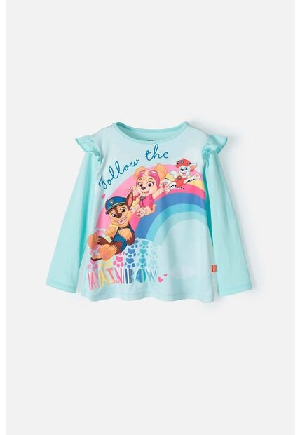 Camiseta De Paw Patrol Azul Clara De Manga Larga Para Niña 2T A 5T 3T