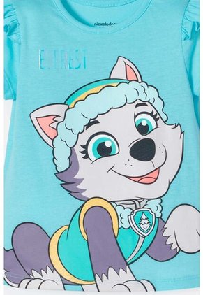 Camiseta De Paw Patrol Manga Corta Turquesa Para Niña 2T A 6T 3T