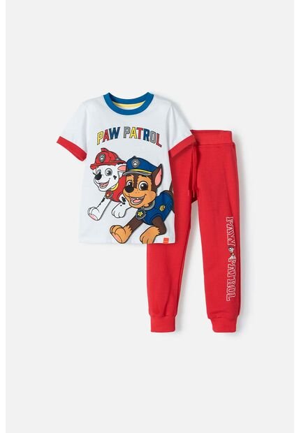 Conjunto De Paw Patrol Blanco Y Rojo De Manga Corta Para Niño 2T A 5T 5T