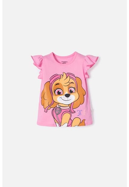 Camiseta De Paw Patrol Manga Corta Rosada Para Niña 2T A 6T 3T