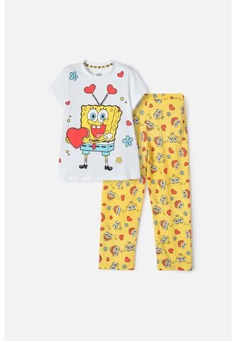 Pijama De Bob Esponja Pntalón Largo Amarillo Y Blanco Para Niña 6 Nickelodeon