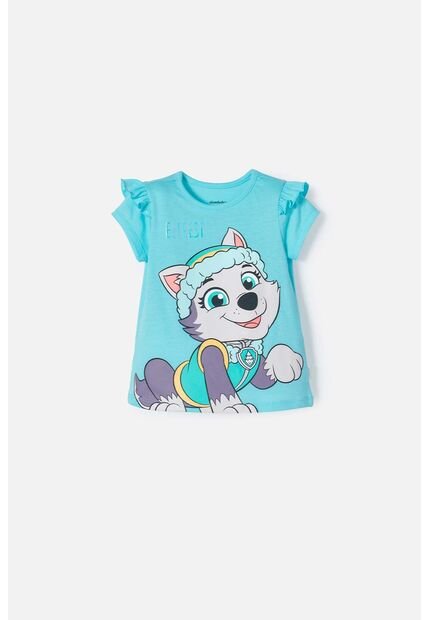 Camiseta De Paw Patrol Manga Corta Turquesa Para Niña 2T A 6T 4T